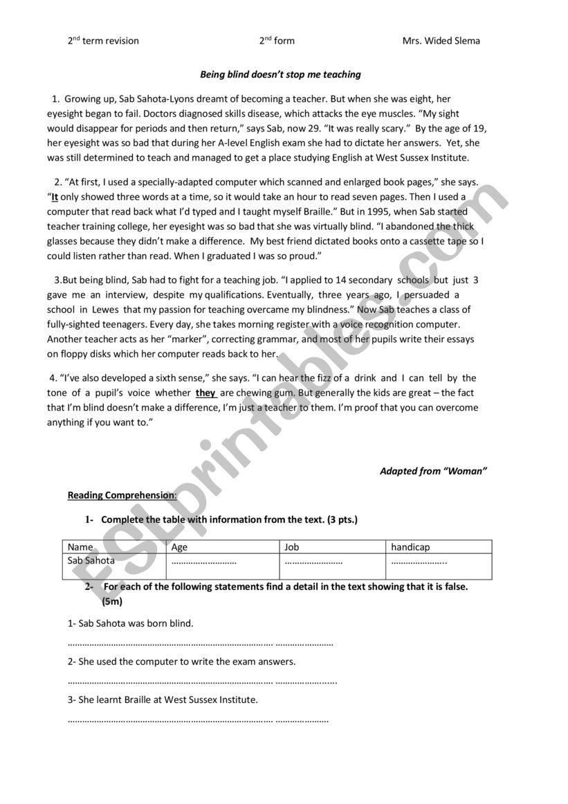 2nd form 2nd term revision worksheet