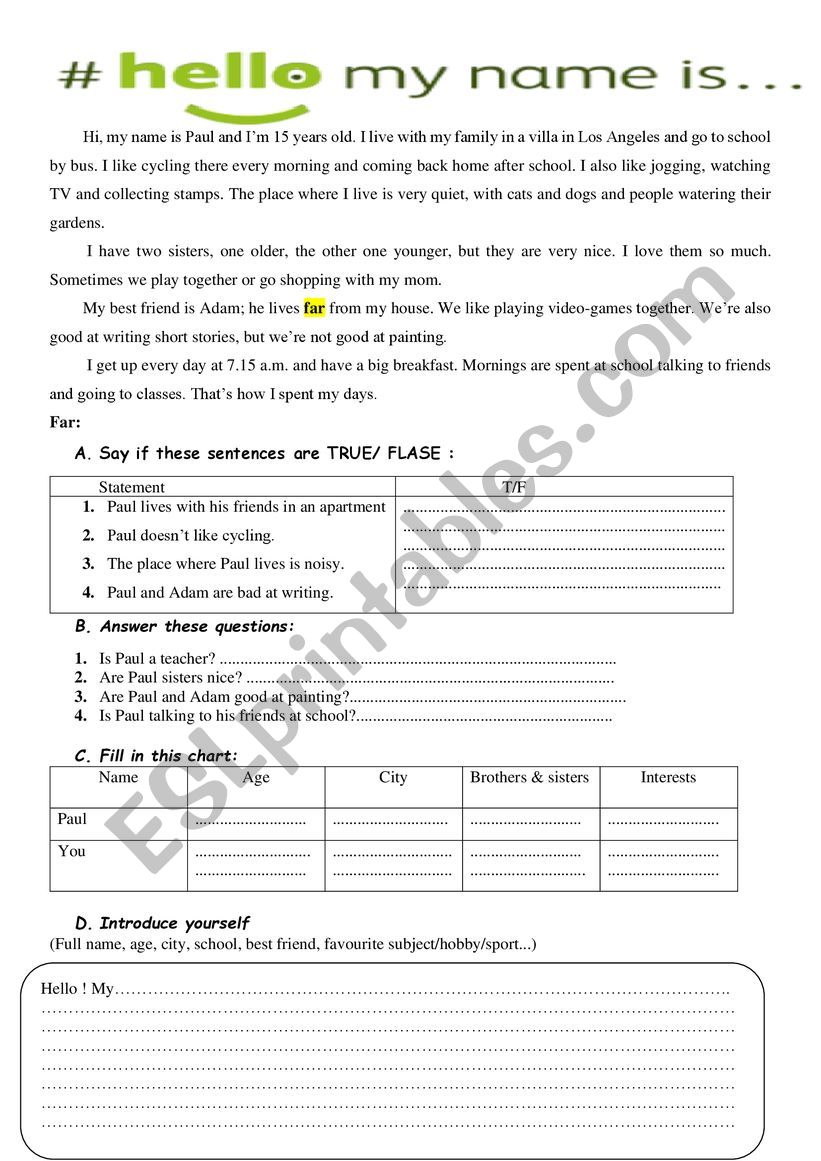 Reading Comprehension  worksheet