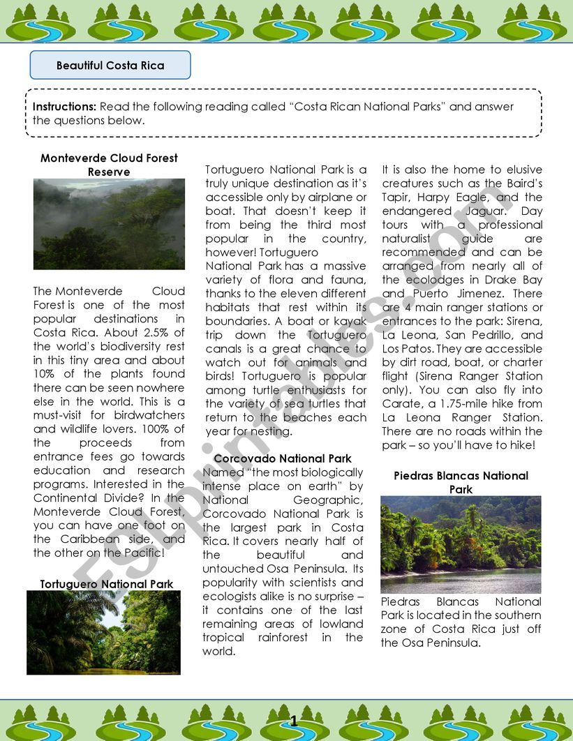 Beautiful Costa Rica worksheet
