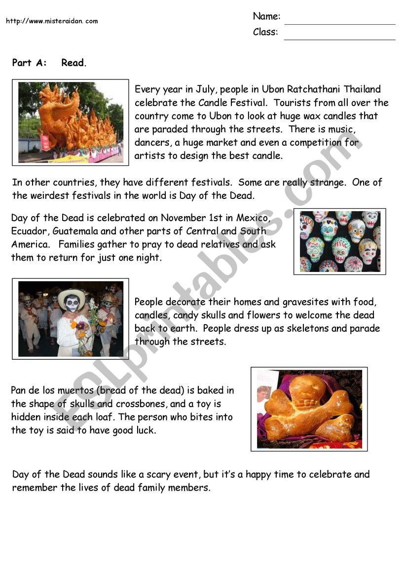 Festivals around de world worksheet
