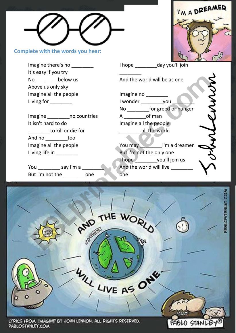 John Lennon - imagine song worksheet