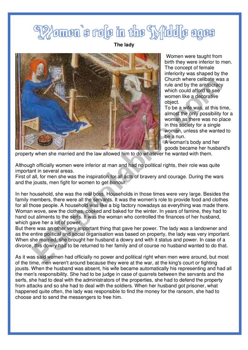 WomenÃ¯Â¿Â½s role in the Middle Ages