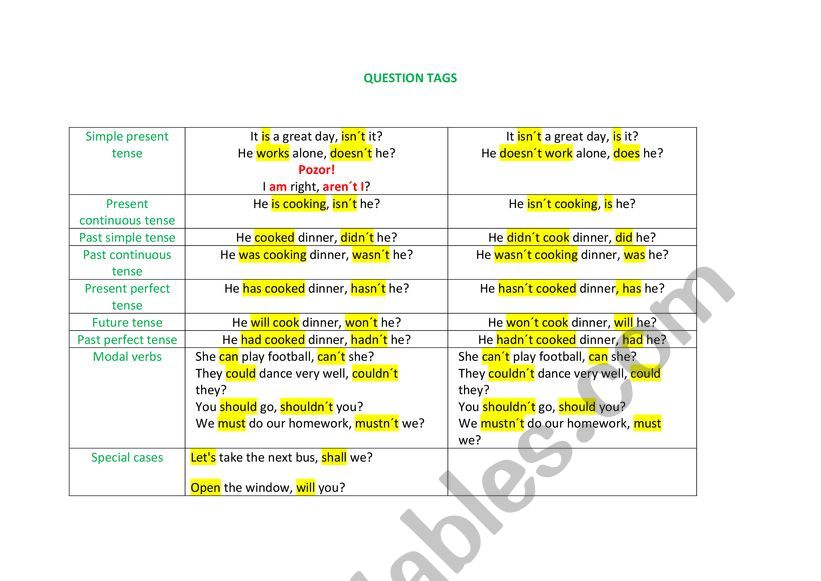 Question Tags - grammar worksheet