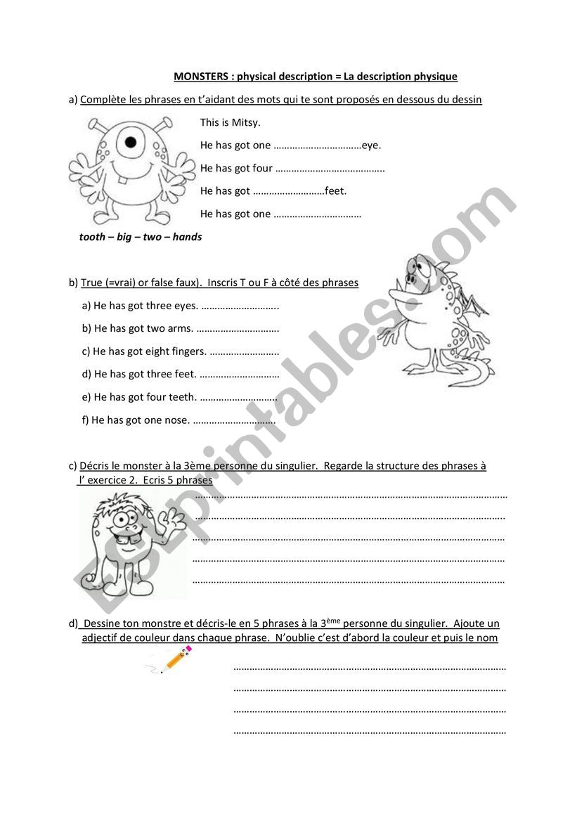 Physical description worksheet