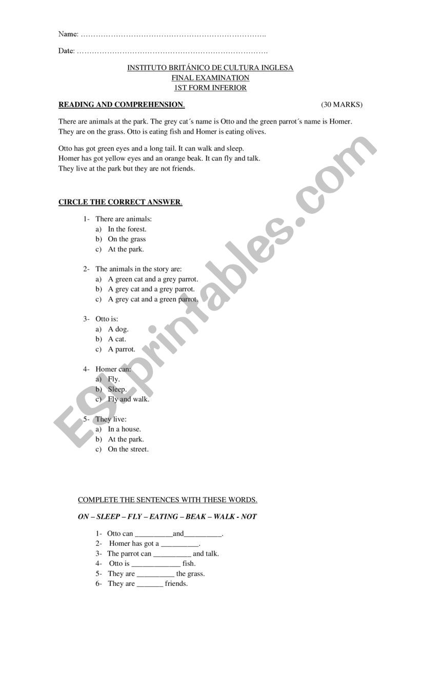 TEST worksheet