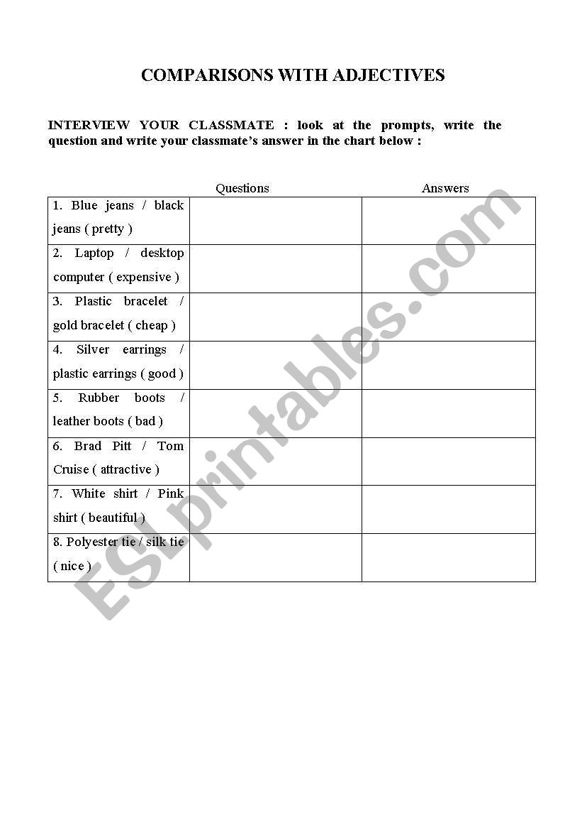 Comparisons with Adjectives worksheet