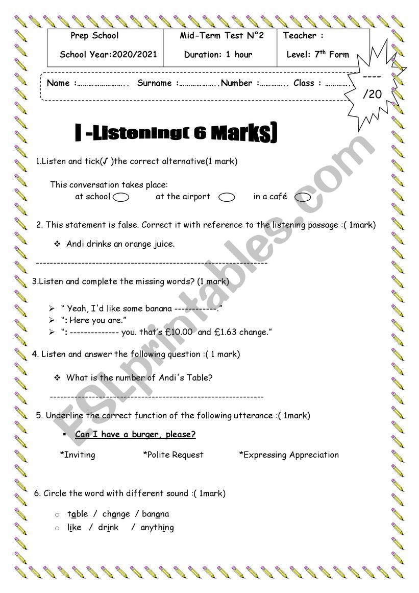 listening test for 7th formers 2nd Term