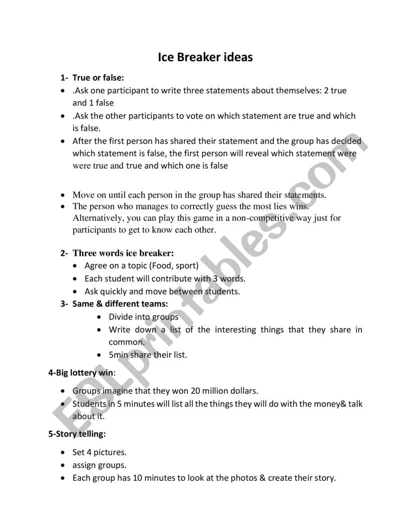 ice breaker ideas worksheet