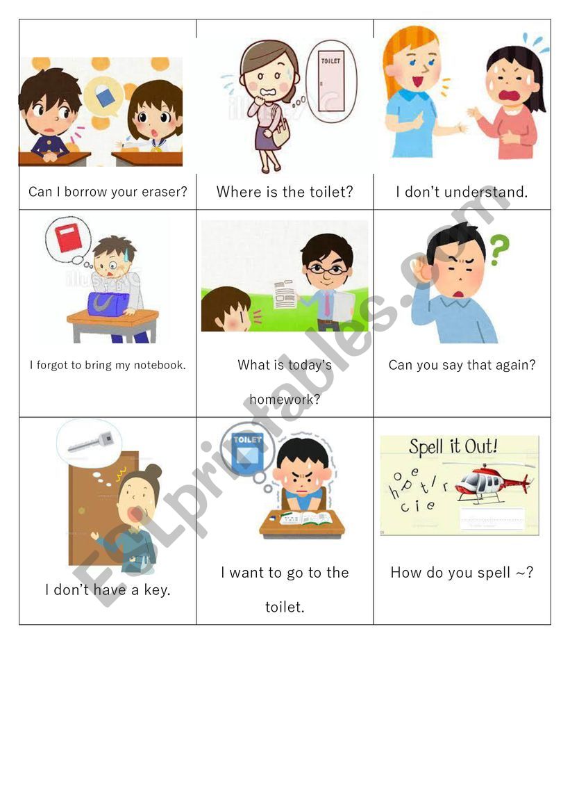 useful phrases at school worksheet