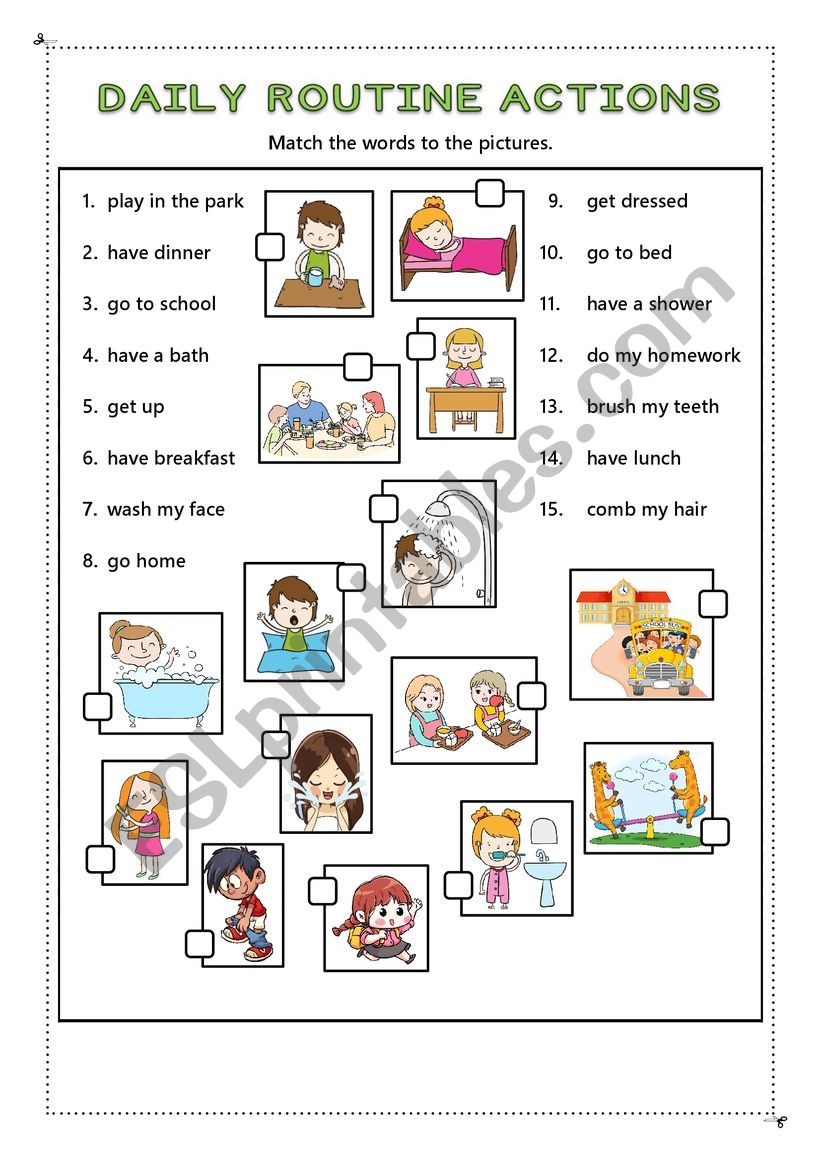 Daily routine actions worksheet
