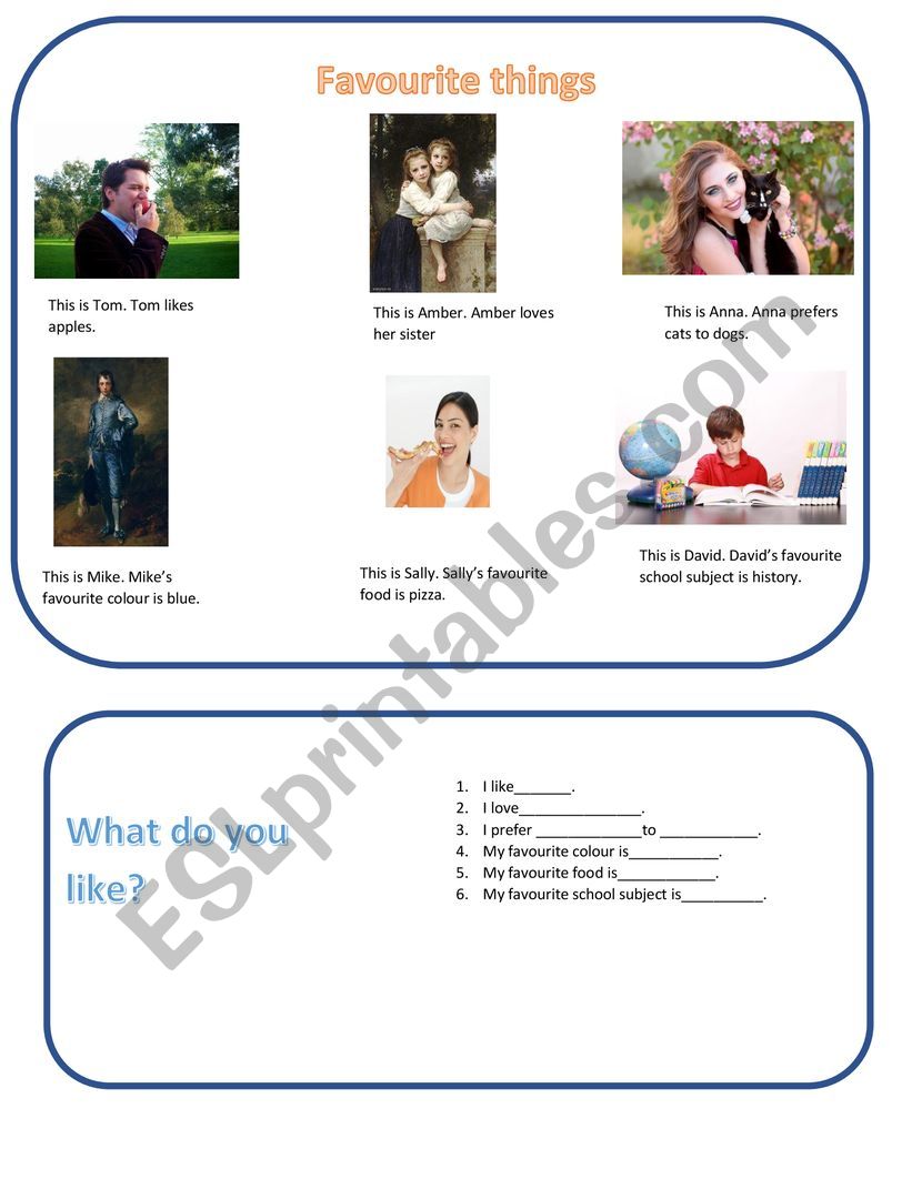 My Favourite Things worksheet