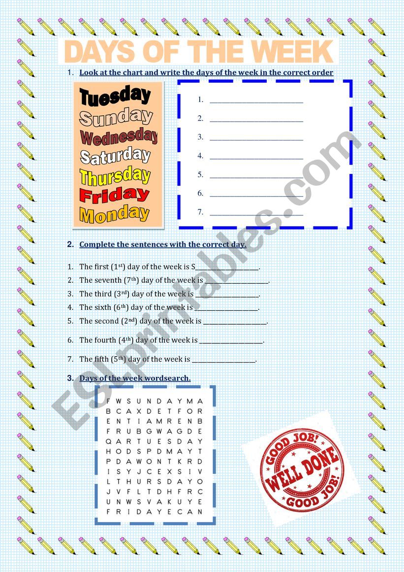 The Days of the Week worksheet