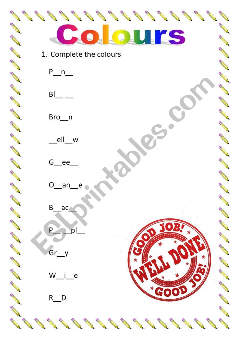 Colours worksheet