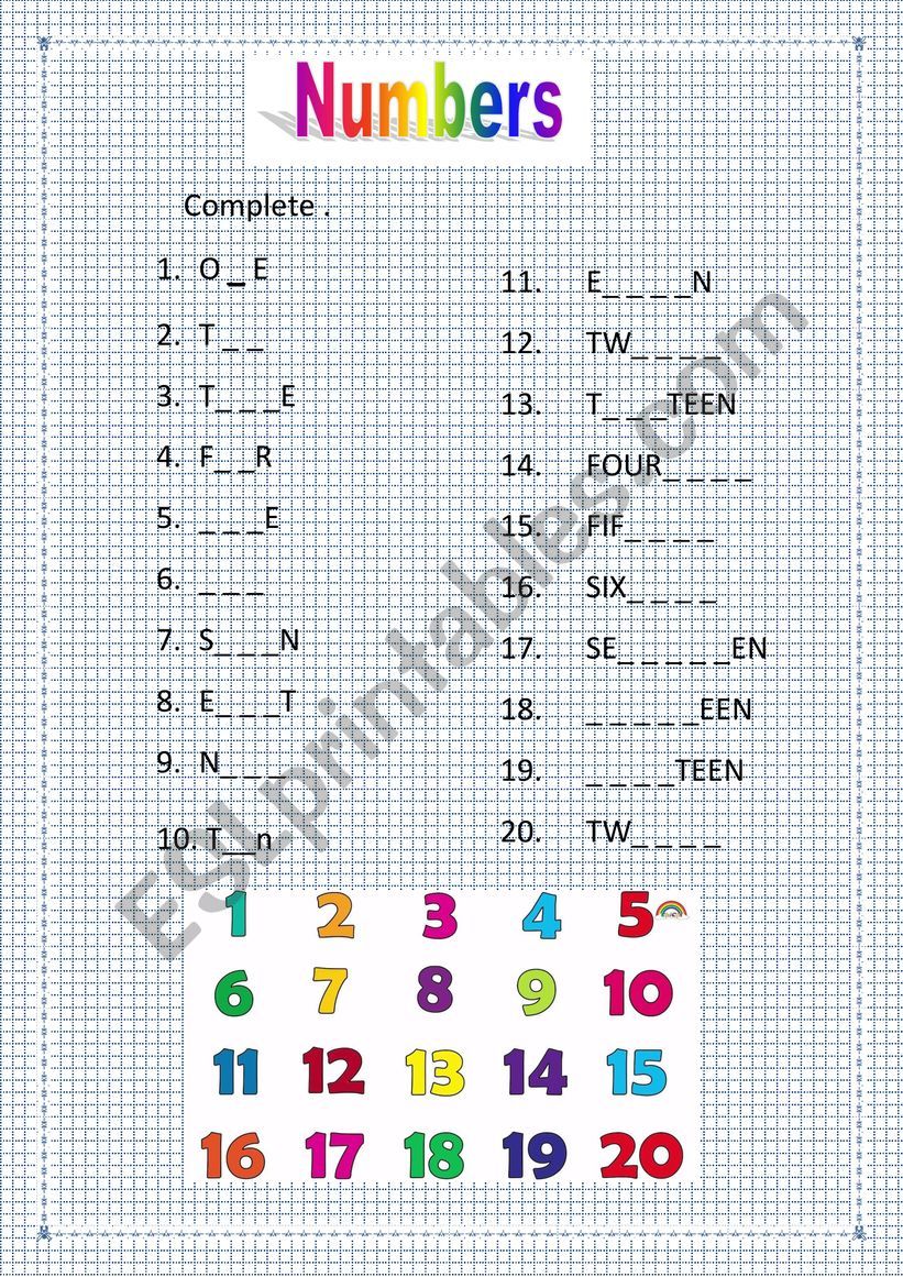 Numbers worksheet