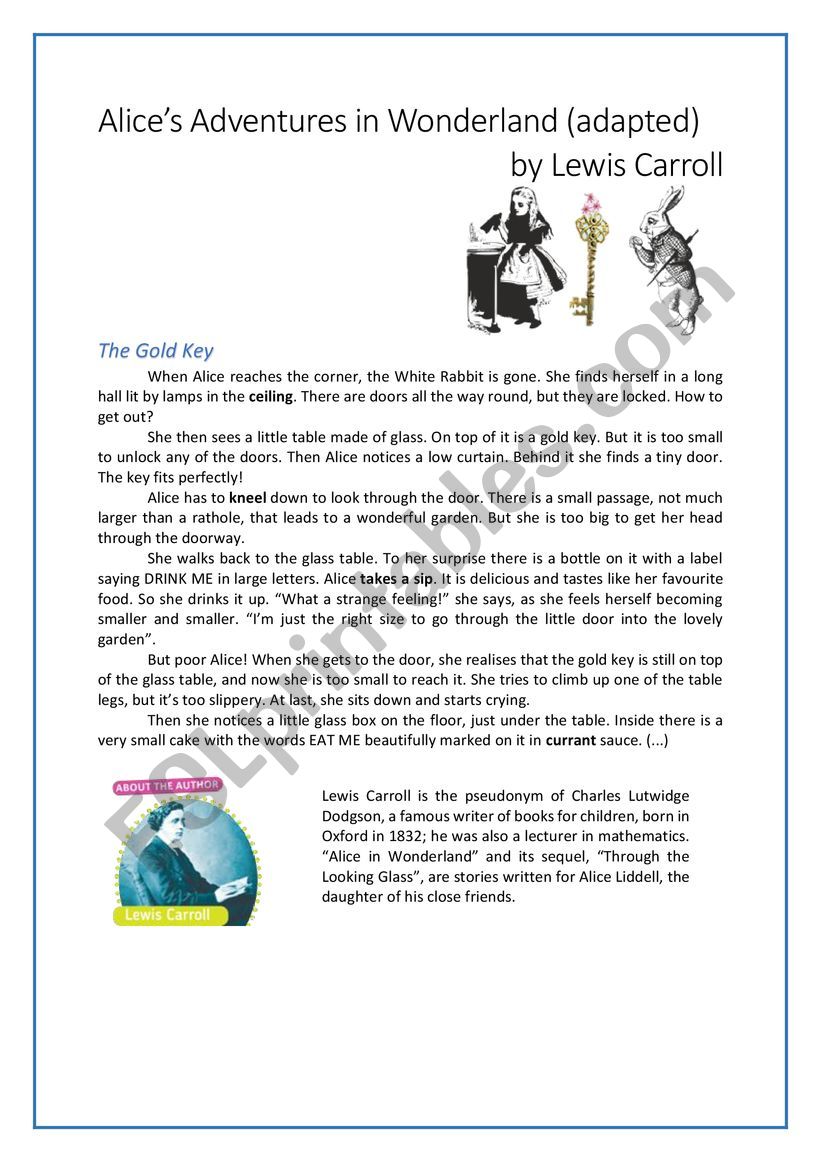 Reading Comprehension With KEY Alice s Adventures In Wonderland ESL