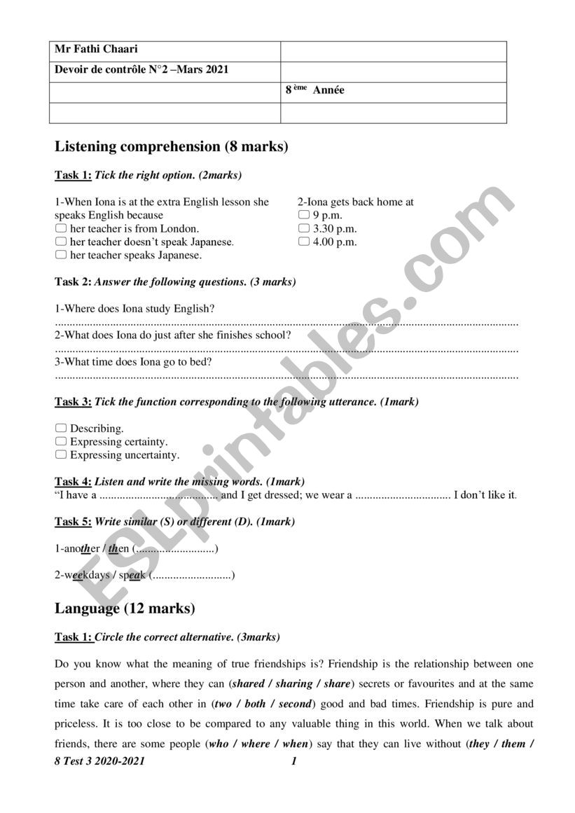 8 Test 3 2020-2021 worksheet