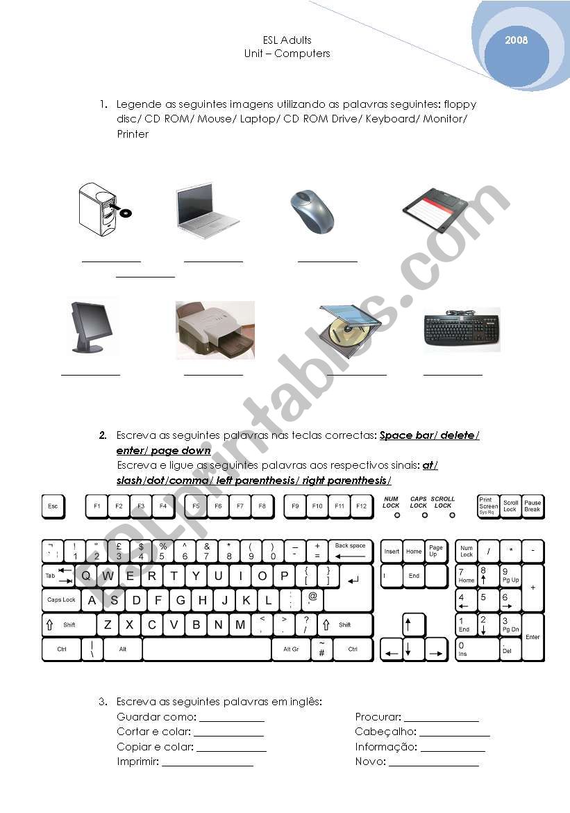 Computer words worksheet