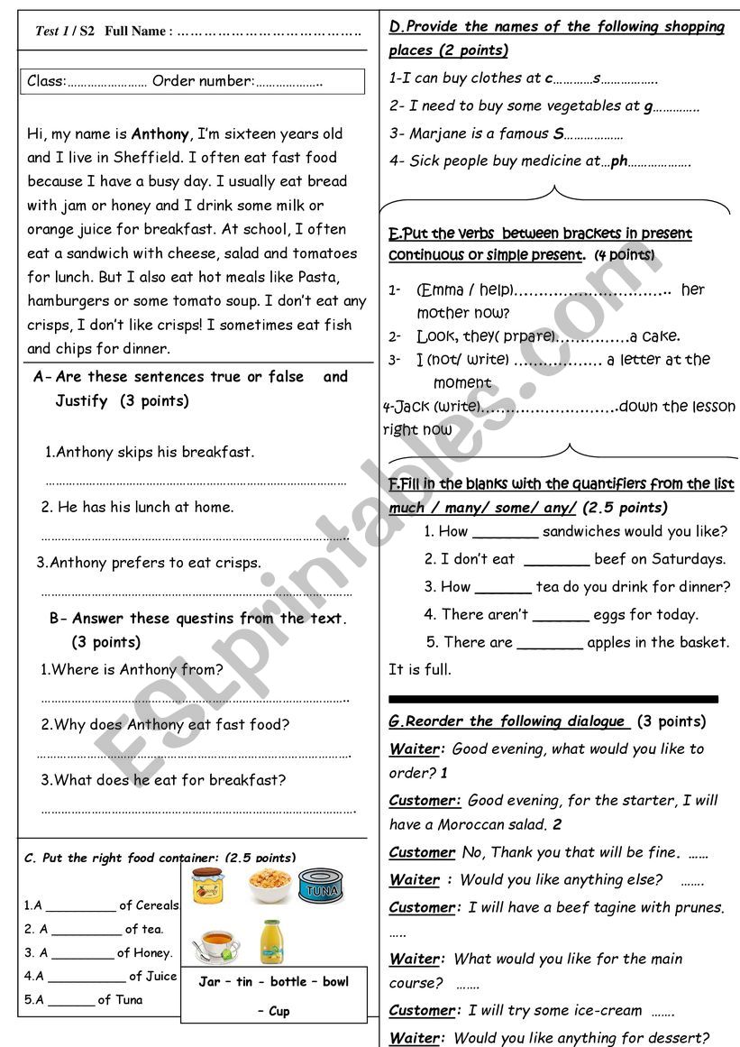 A test  worksheet