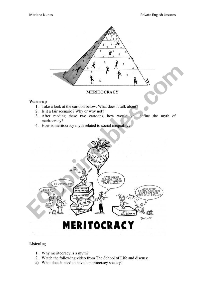 Meritocracy worksheet