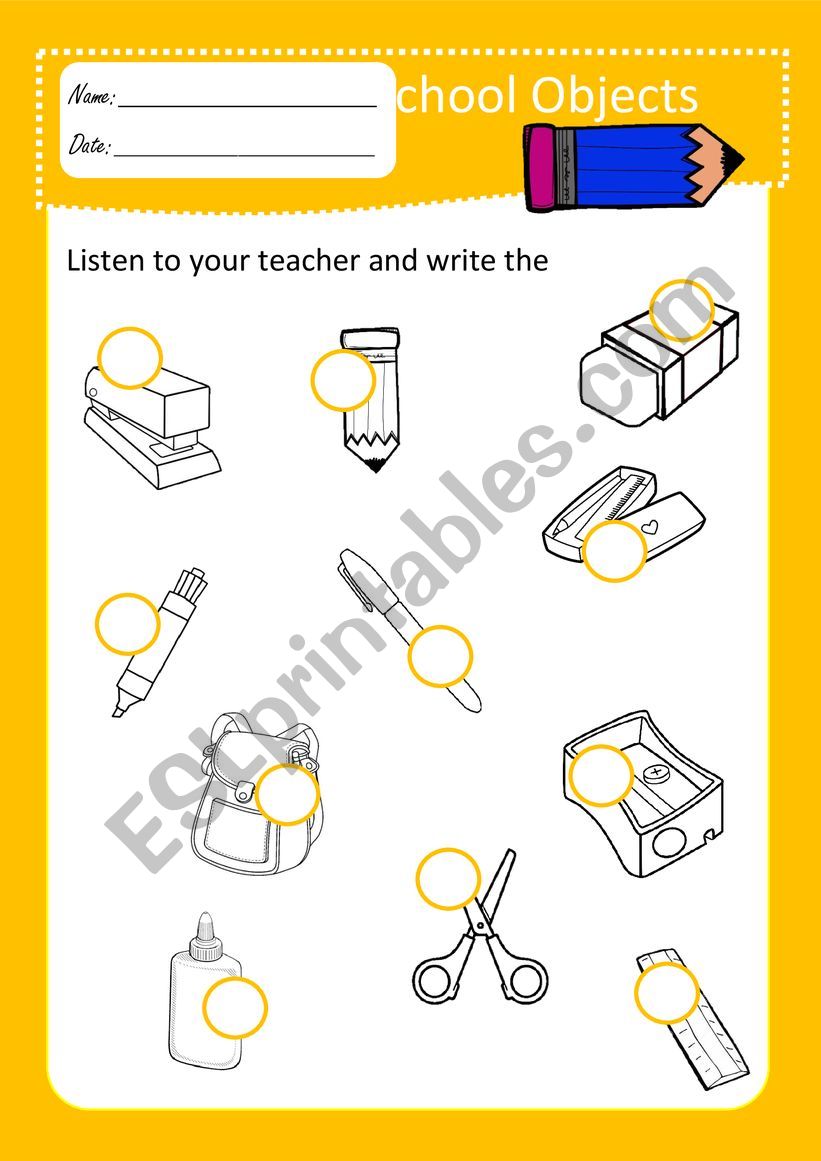 School OBJECTS worksheet