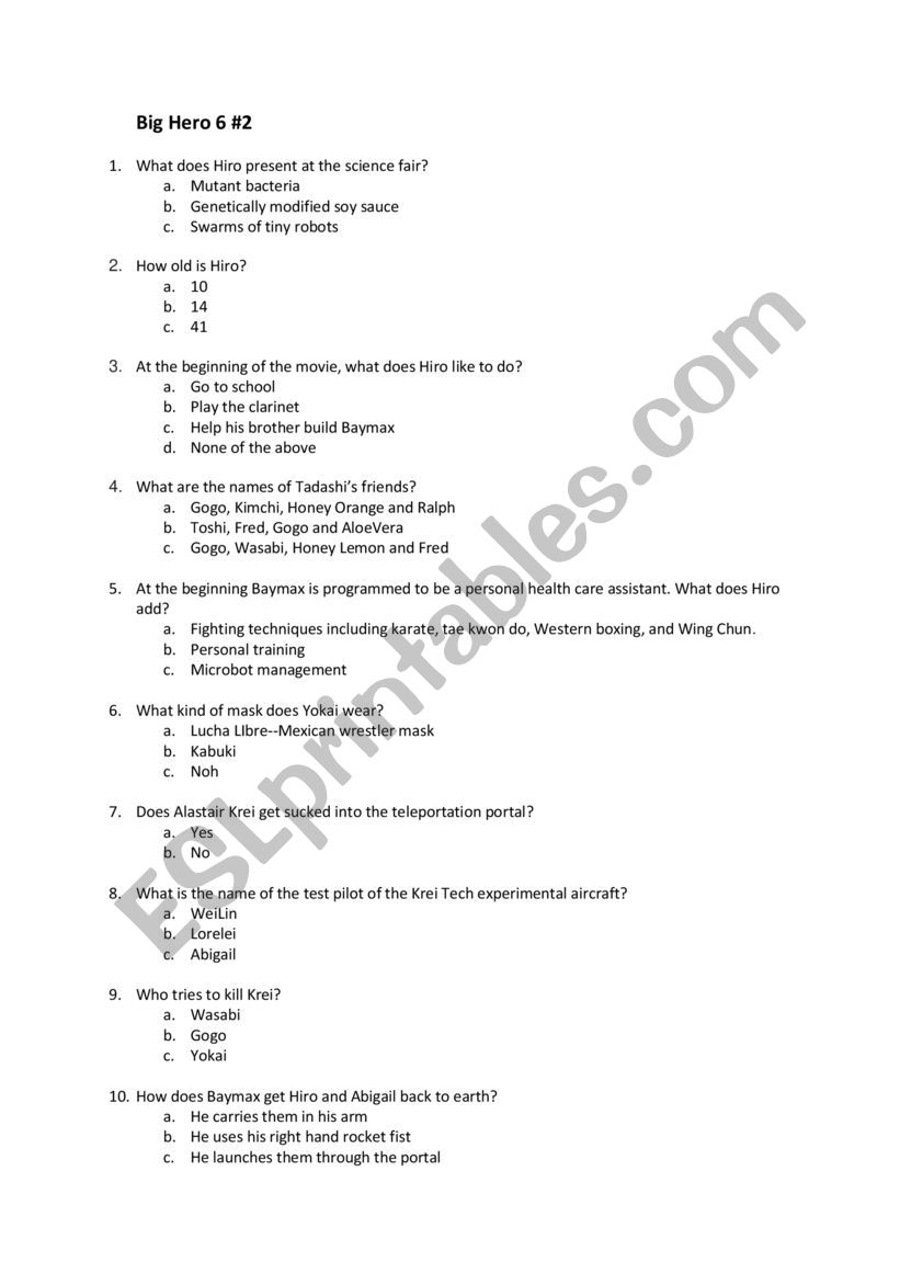 Big Hero worksheet