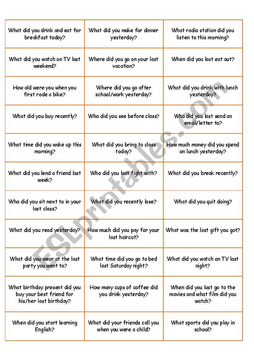 Conversation Questions - Simple Past activities