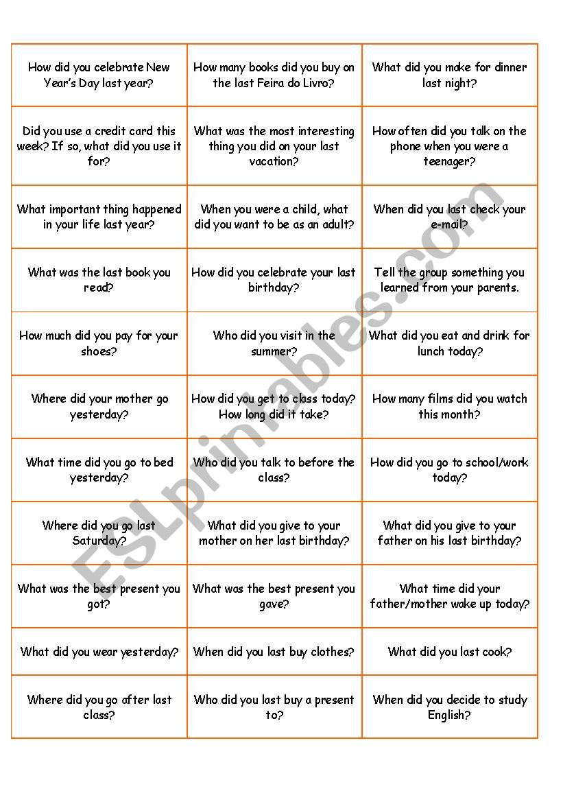 Conversation Questions - Simple Past activities - ESL worksheet by  luoliveira