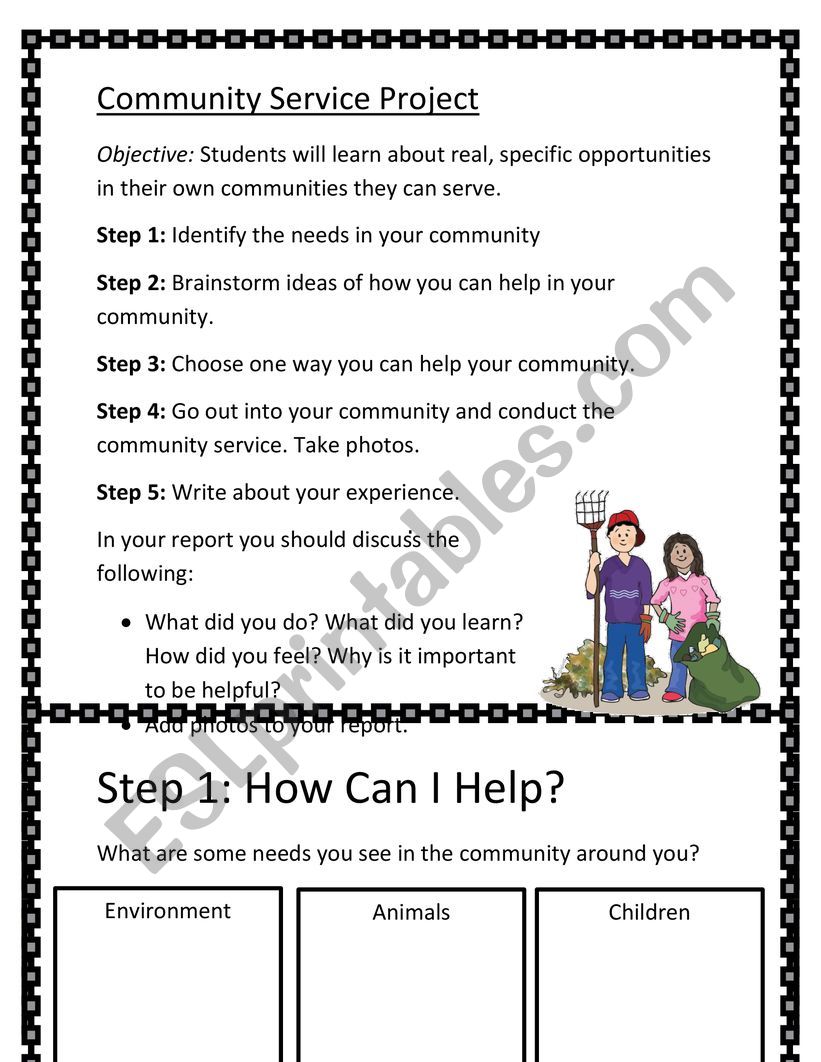 Community Service Project worksheet