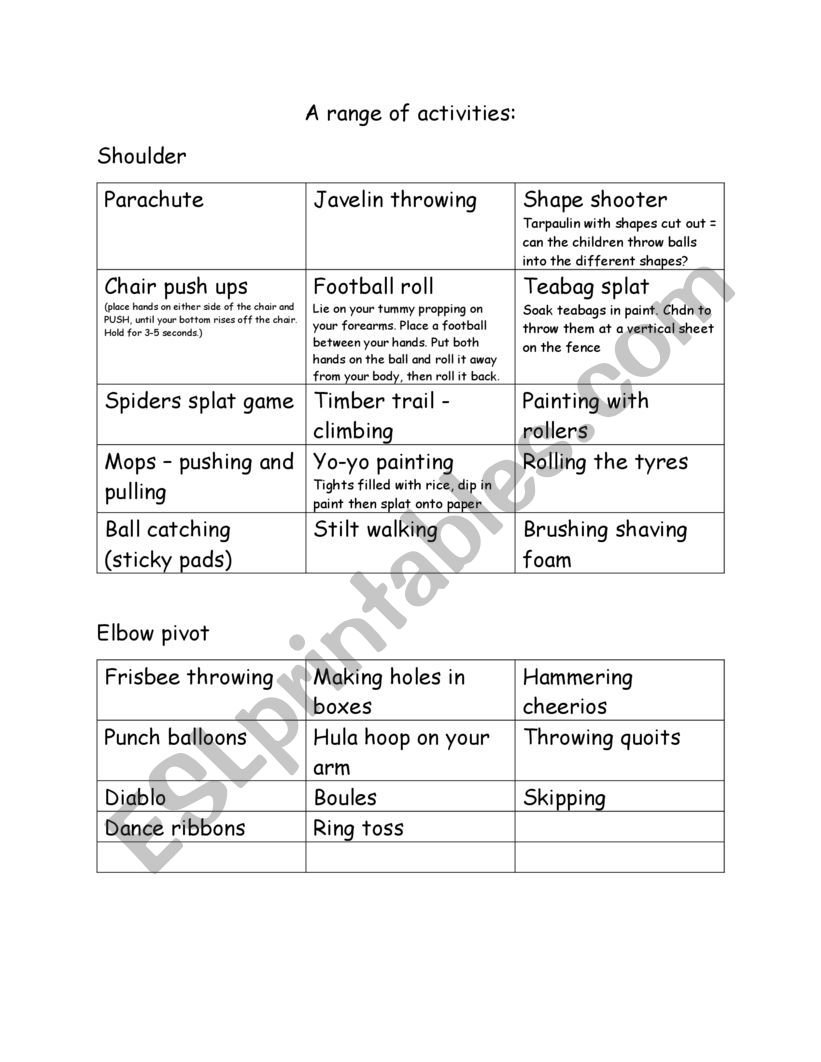 Funky fingers activities worksheet