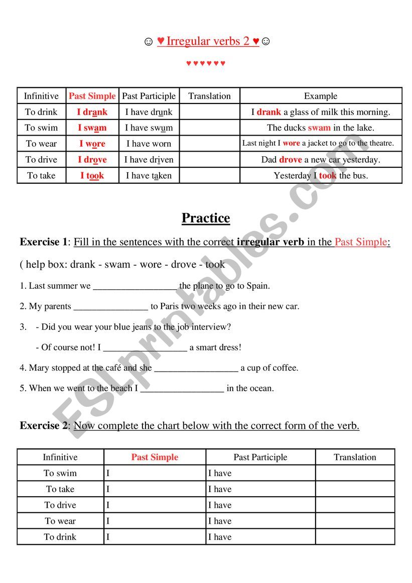 Irregular Verbs 2 worksheet