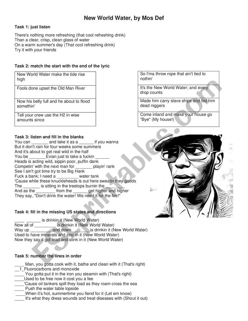New World Water by Mos Def worksheet