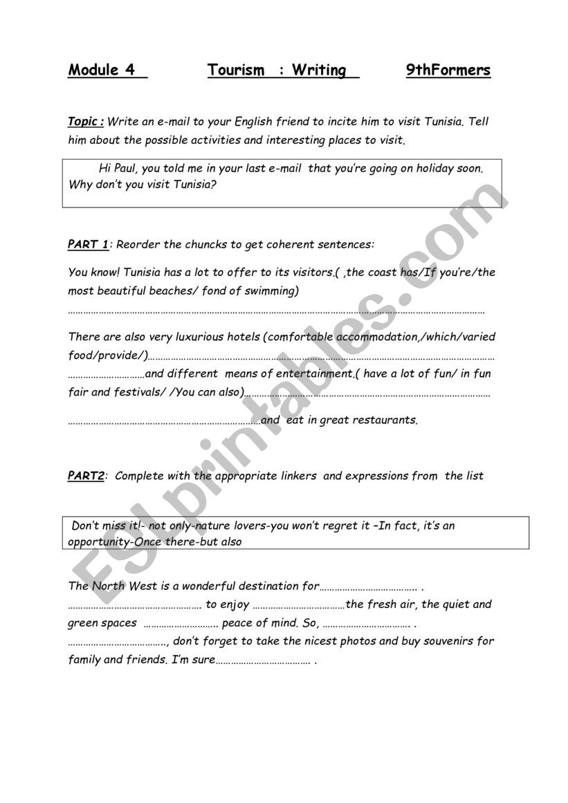  a writing task worksheet