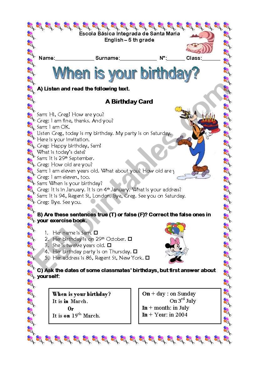 When is your birthday? worksheet