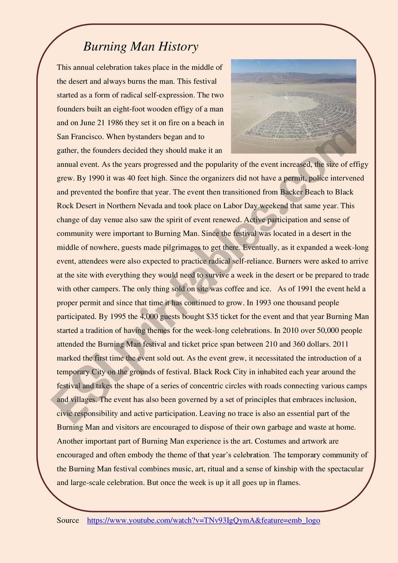 Burning Man History worksheet
