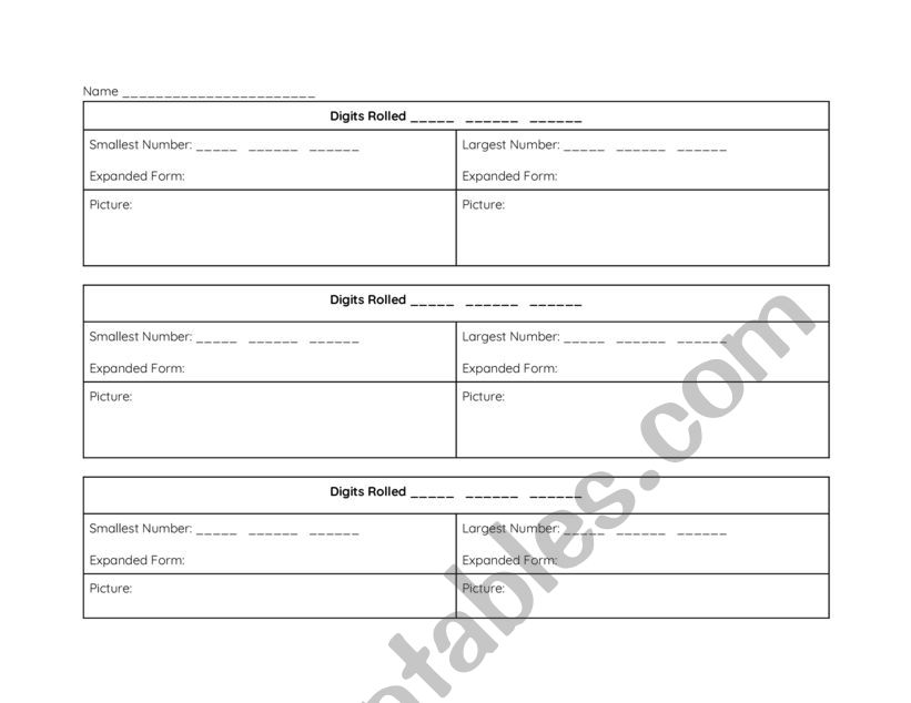 Place Value Game worksheet