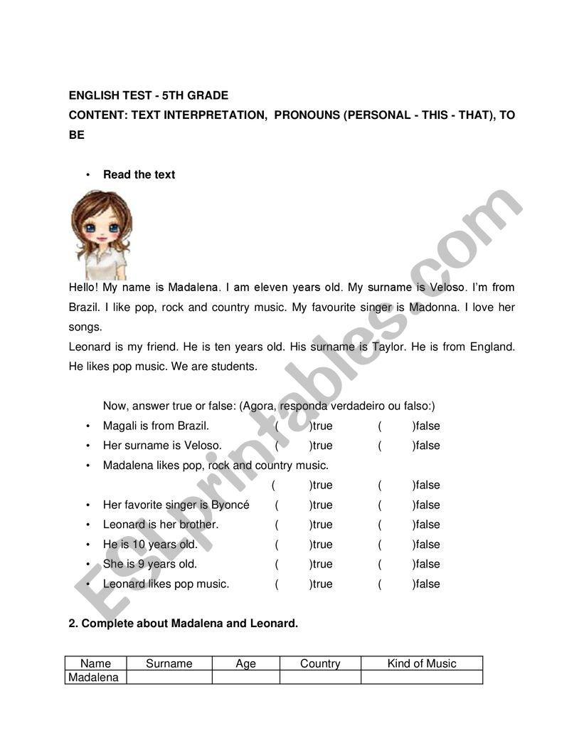 ENGLISH TEST worksheet