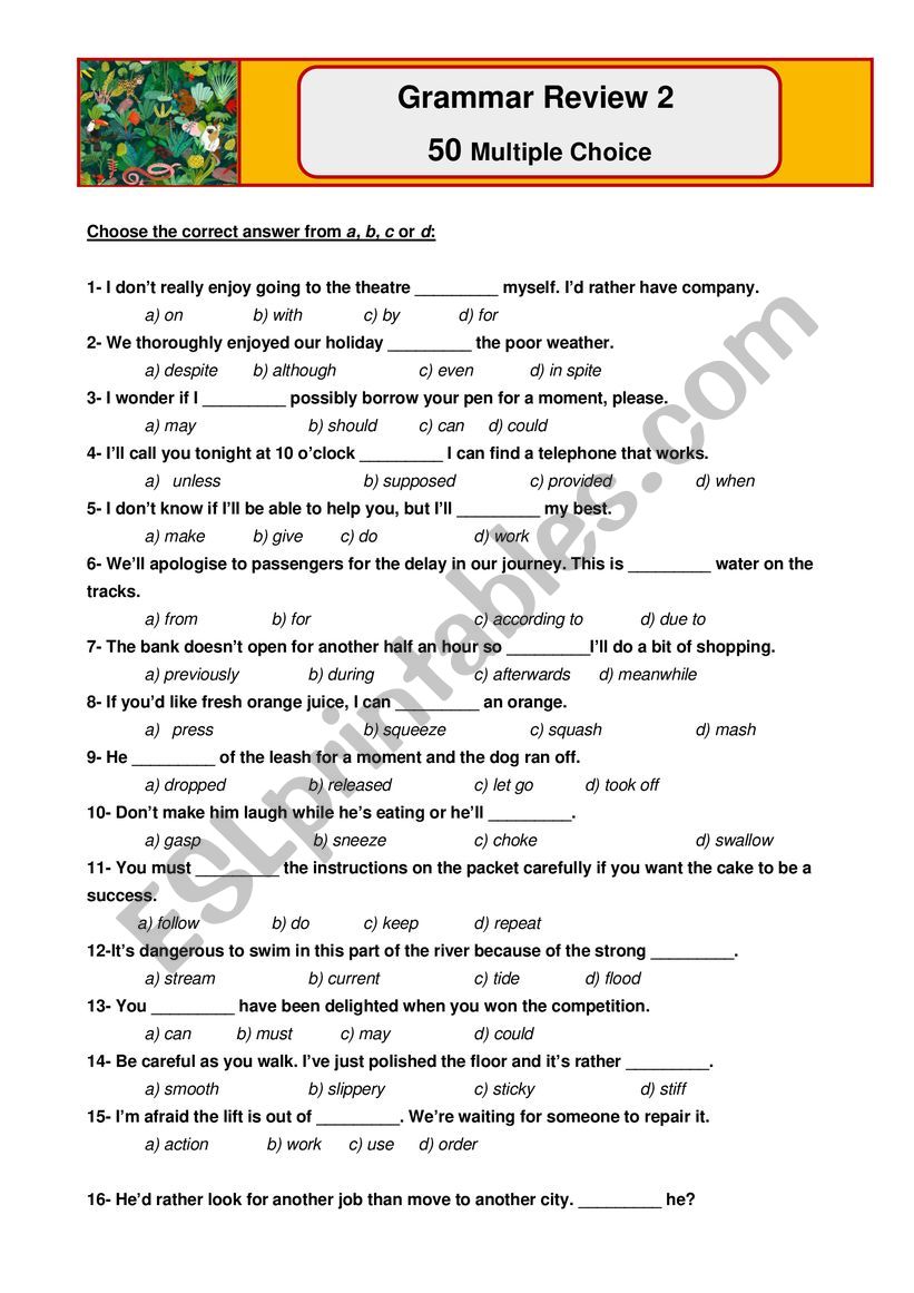 Multiple Test - Review 2 worksheet