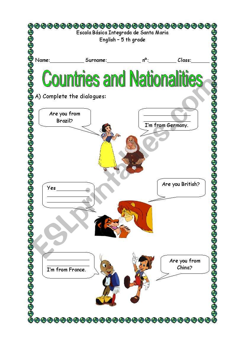 Countries and nationalities worksheet