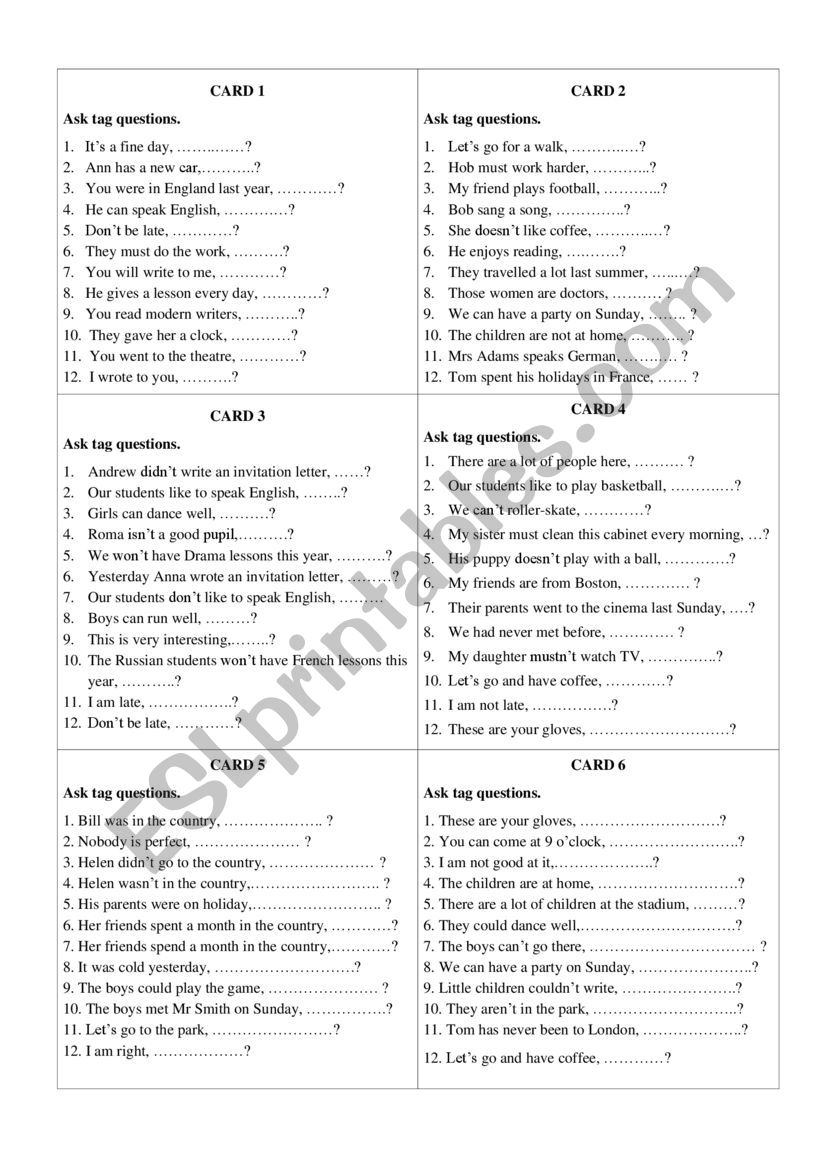 Question tags worksheet