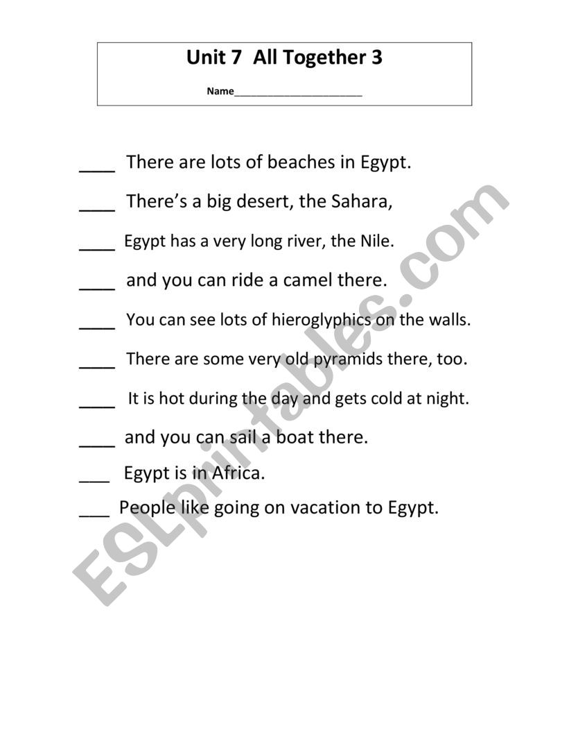 All Together 3 Unit 7 Reading Paragraph supplementary worksheets