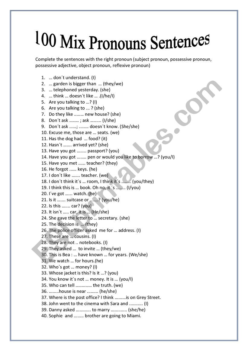 mixed pronouns worksheet