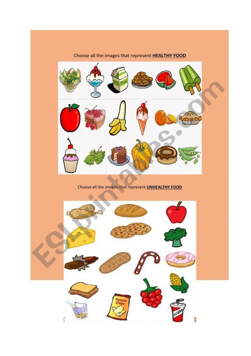 Healthy and unhealthy food worksheet