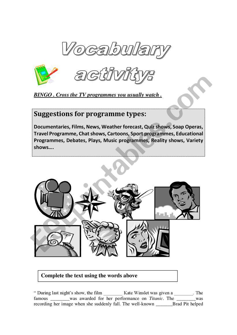 TYPES OF TV PROGRAMMES  worksheet