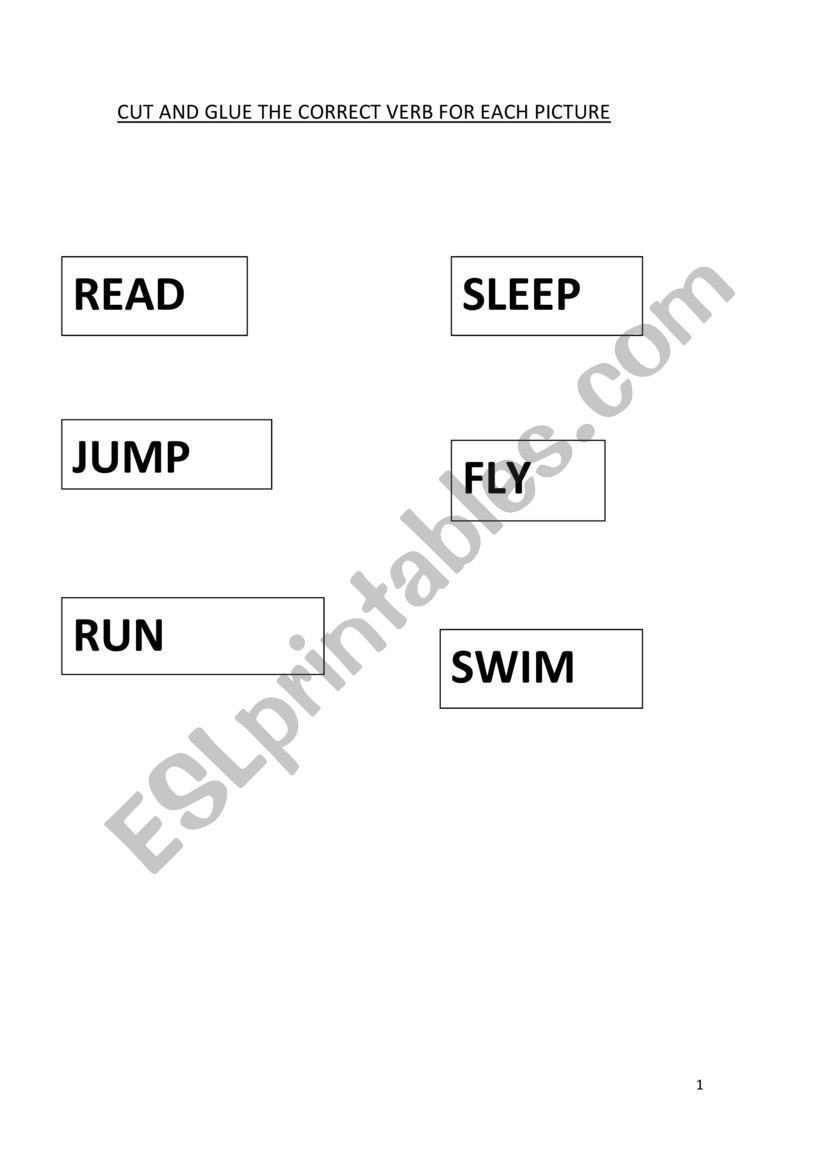 CUT AND GLUE VERBS PART 1 worksheet