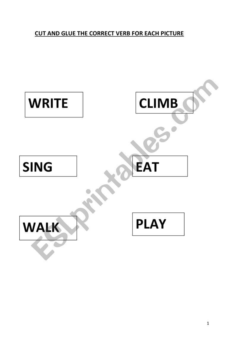 CUT AND GLUE VERBS PART 2 worksheet