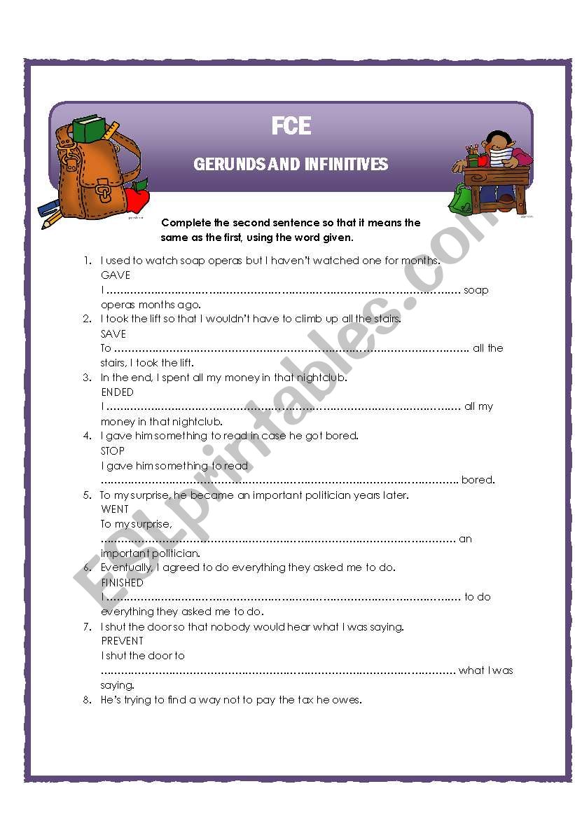 Gerunds and infinitives - transformation sentences