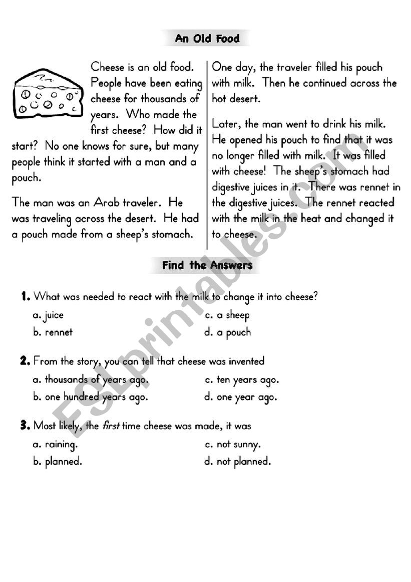 Cheese worksheet