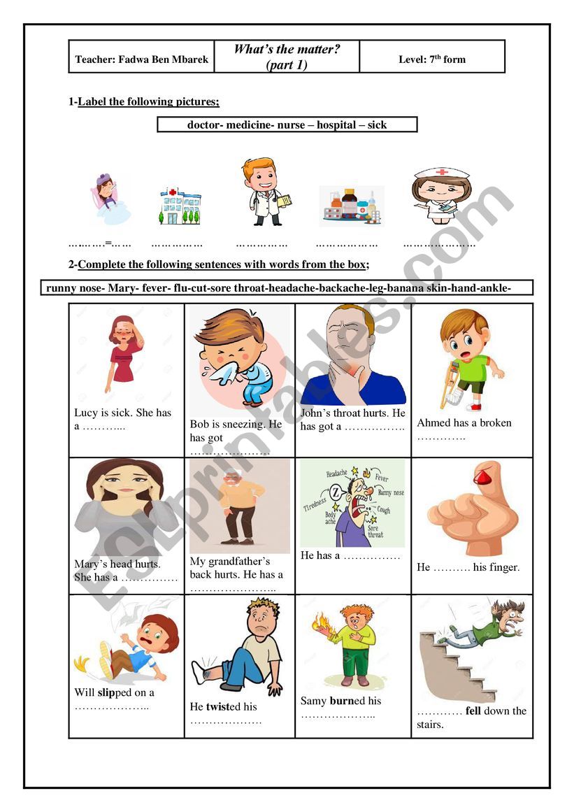 What�s the matter? worksheet