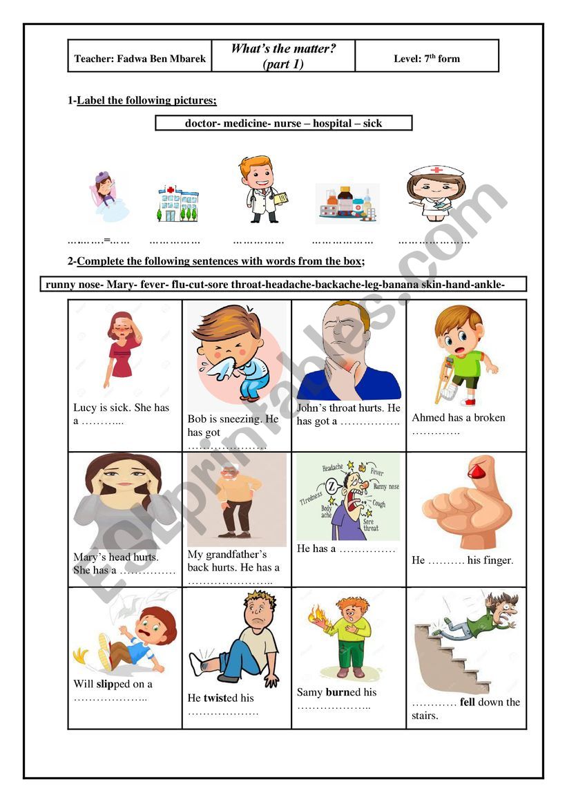 WhatÃ¯Â¿Â½s the matter? worksheet