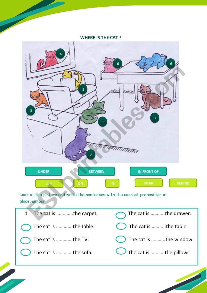 Where is the cat ? worksheet
